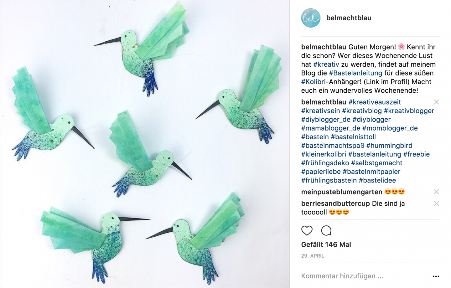 selbstgebastelte Kolibris - beliebt auf Instagram