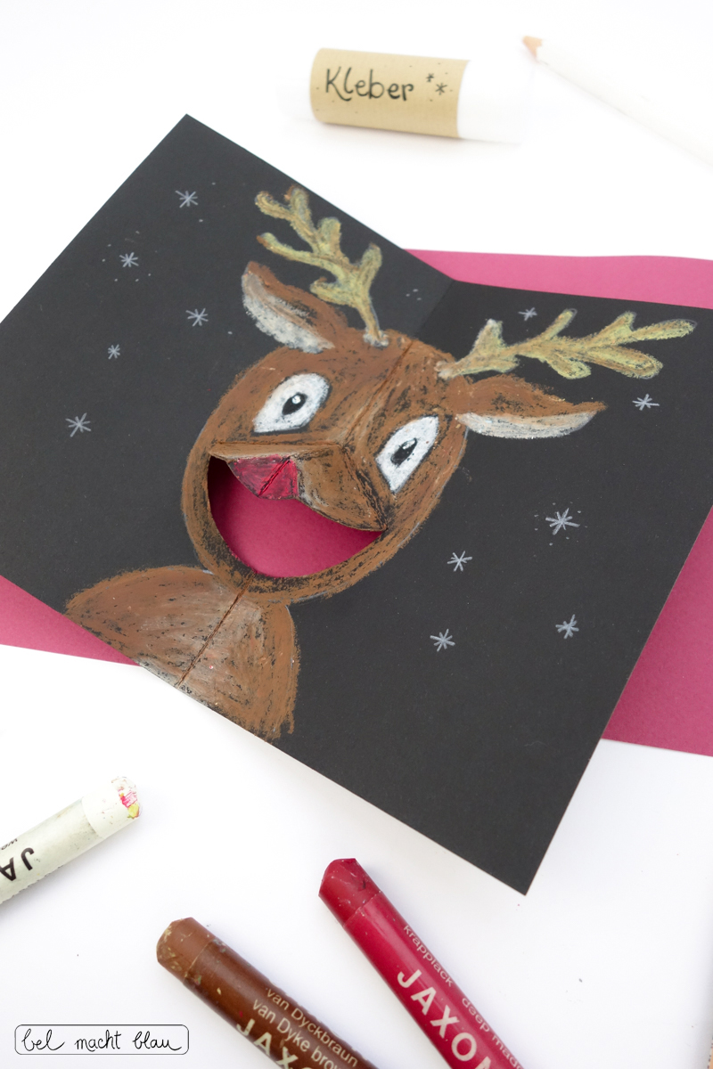 Tierische Pop-up Karte / Weihnachtskarte basteln / DIY-Idee für Kinder / Bastelanleitung Rentier