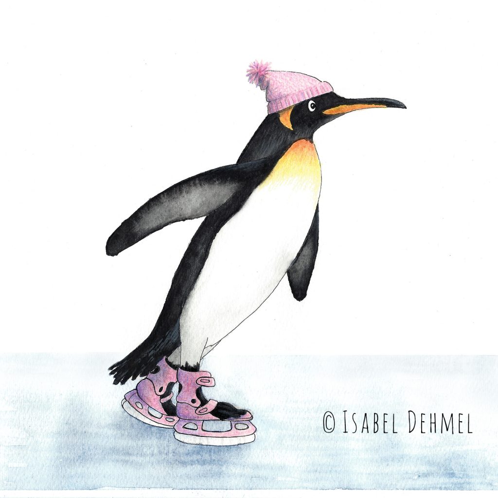 Der Schlittschuh fahrende Pinguin - Illustration von Isabel Dehmel
