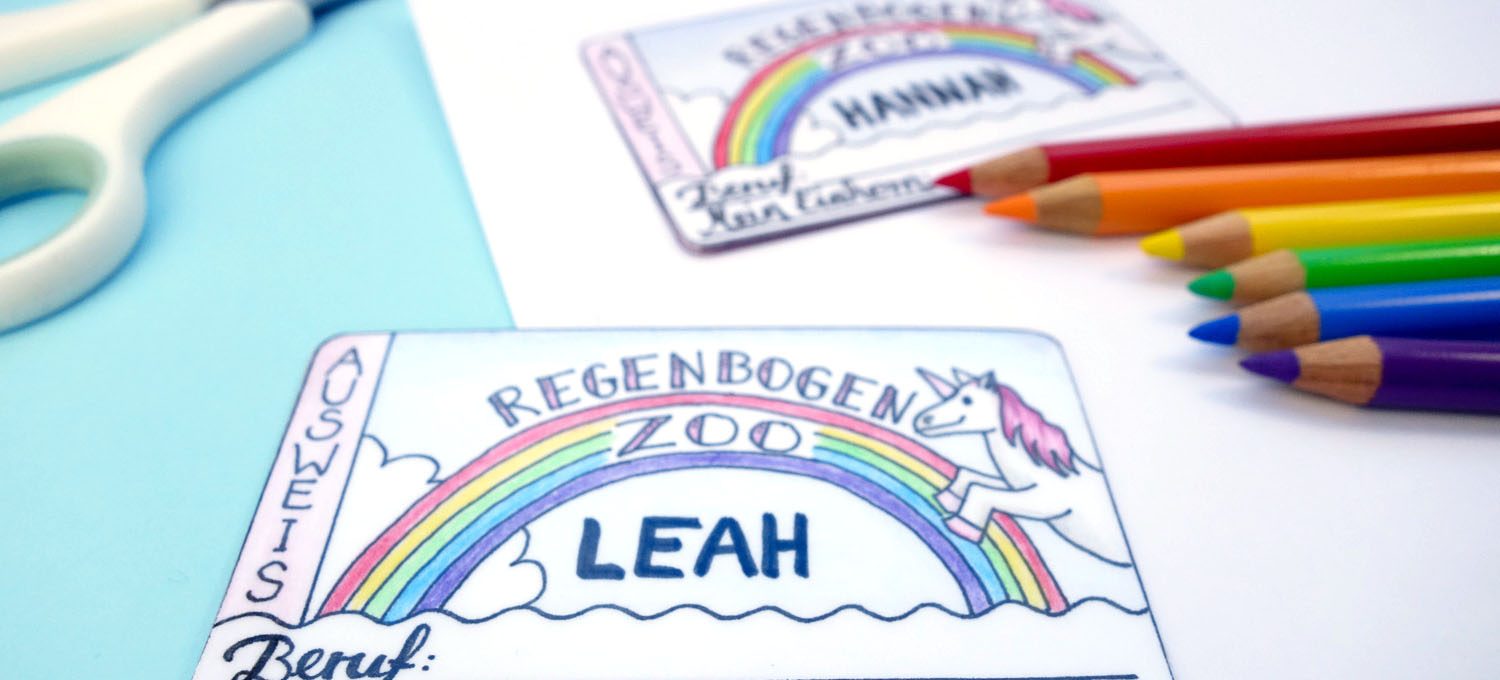 Einhorn-Freebie: Kinderausweis zum Ausdrucken // Regenbogen-Zoo // Spiel-Ausweis selber anmalen