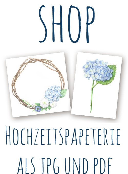 Hochzeitspapeterie: "Hortensienkranz" und "Blaue Hortensie" // Datei kaufen als jpg und pdf