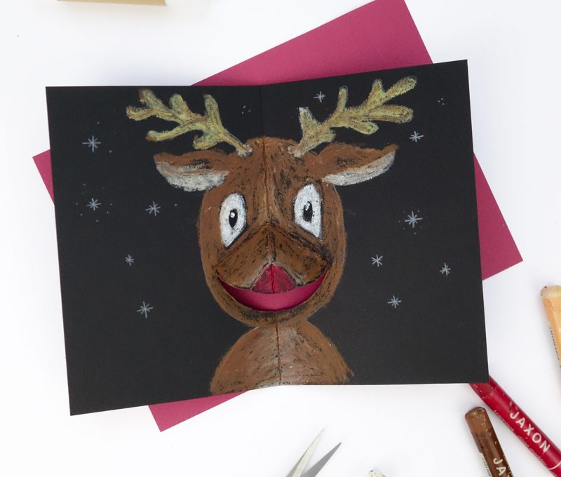 Tierische Pop-up Weihnachtskarte / DIY-Idee für Kinder / Bastelanleitung Rentier
