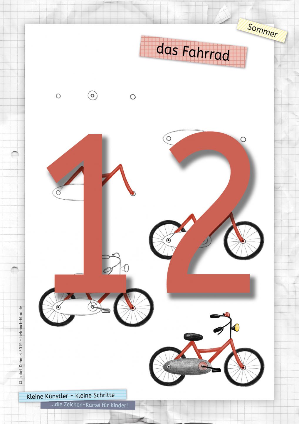 Zeichen-Kartei Nr. 12: ein Fahrrad zeichnen - "Kleine Künstler - kleine Schritte" 