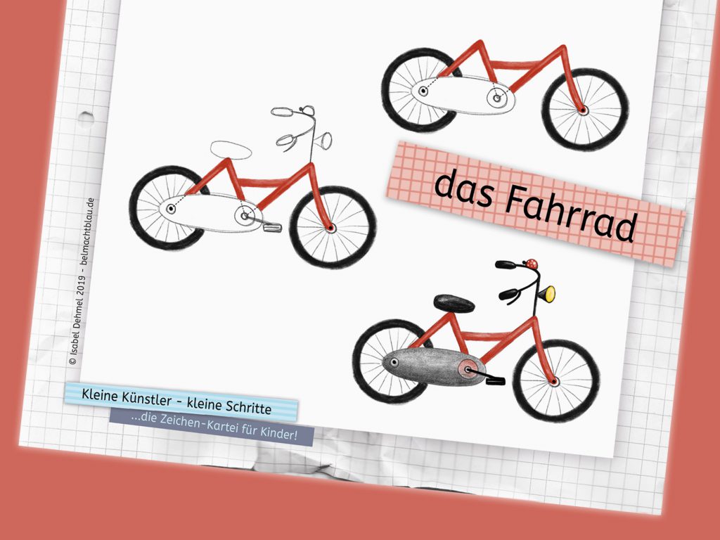 Zeichen-Kartei: ein Fahrrad zeichnen - "Kleine Künstler - kleine Schritte"